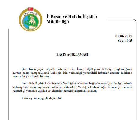 İzmir Valiliği Kurban Bağışı Açıklama