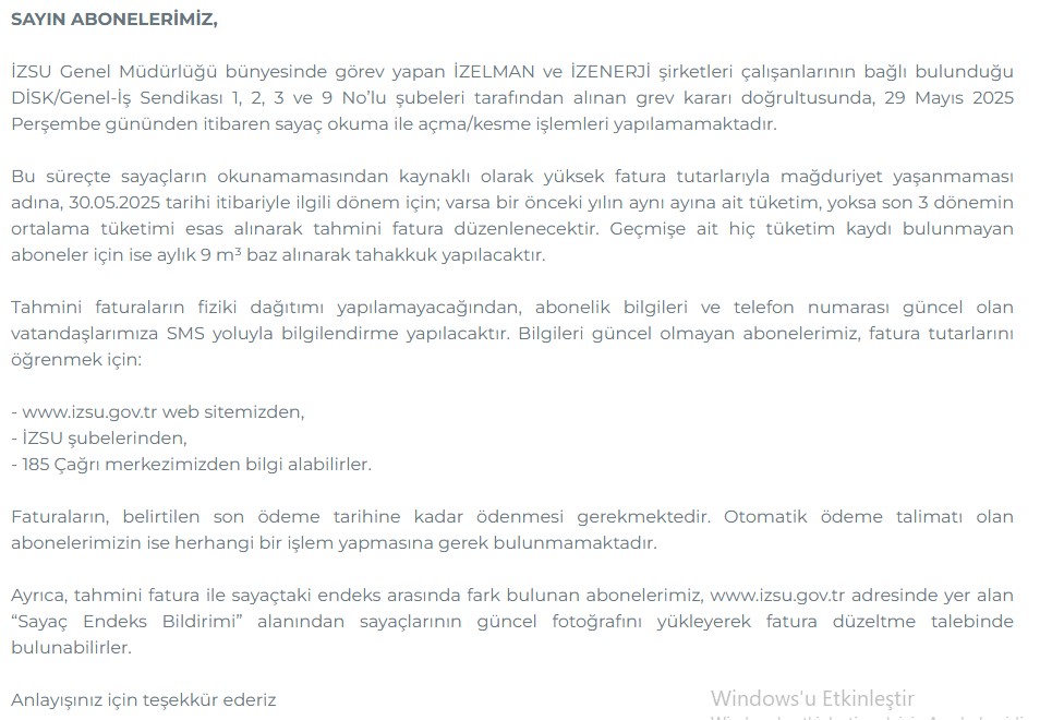 İZSU grev açıklaması