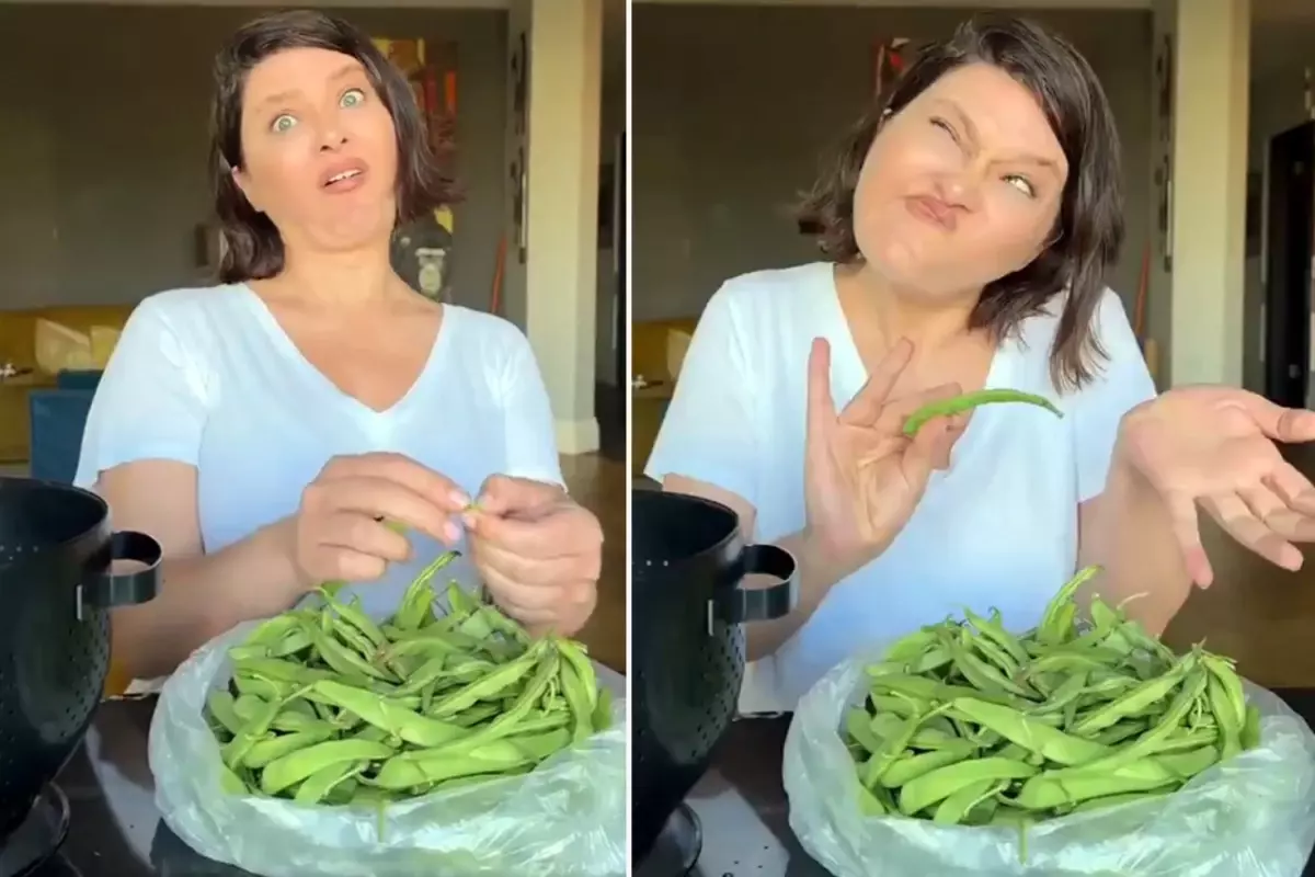 Fasulye ayıklarken video çekti