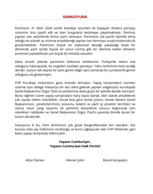 Öyöen, Karayalçın ve Çetin'den ortak açıklama