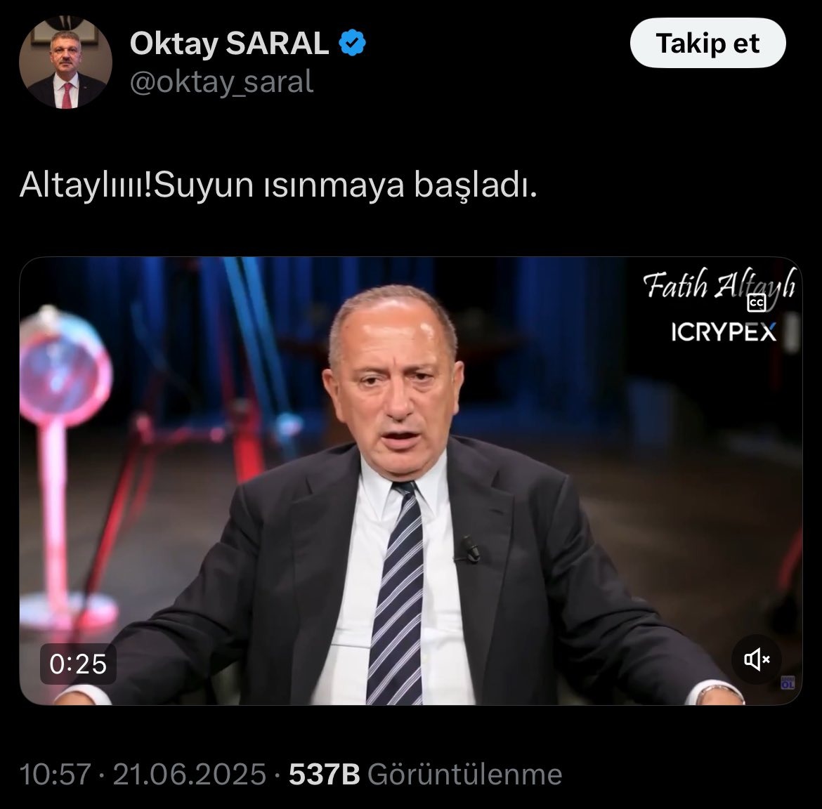 Oktay Saral’dan sosyal medya paylaşımı