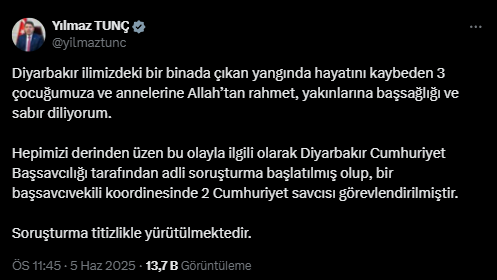 Yılmaz Tunç Diyarbakır Yangın Paylaşım