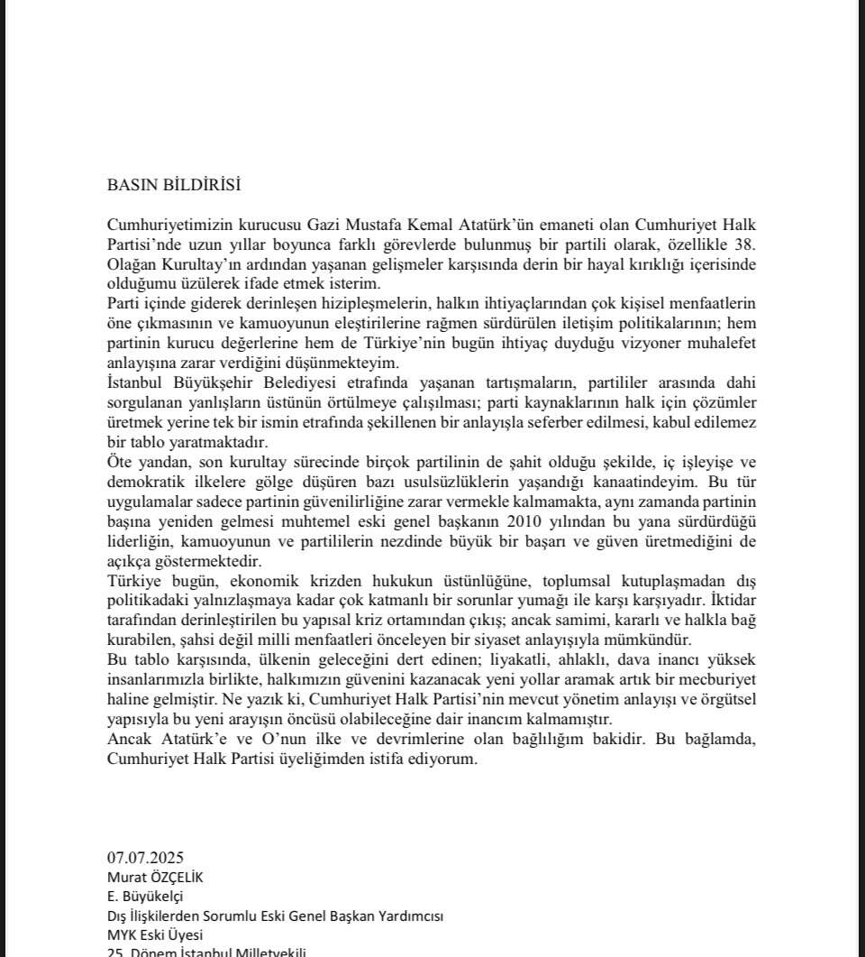 Murat Özçelik istifa