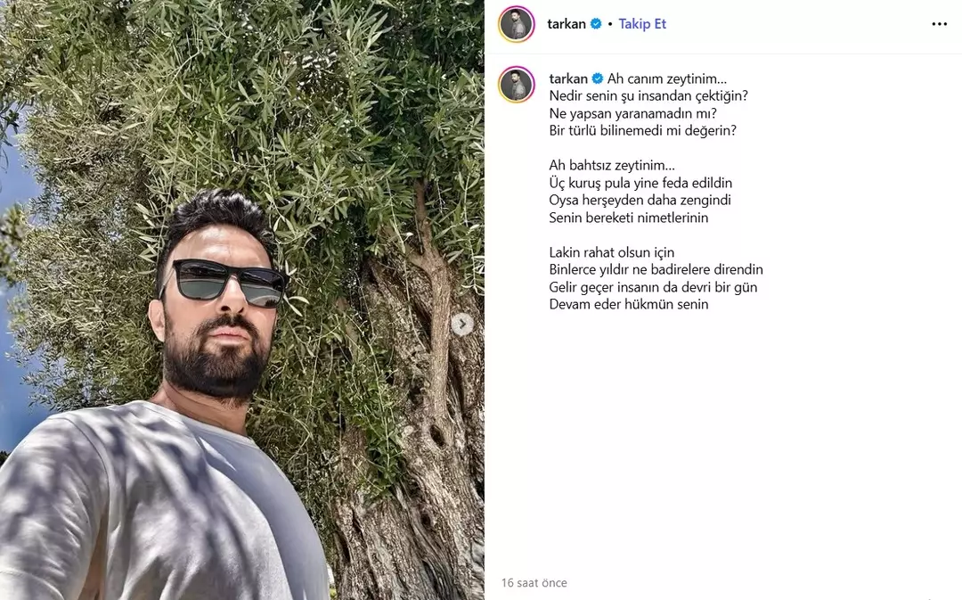 Tarkan’dan şiirli paylaşım