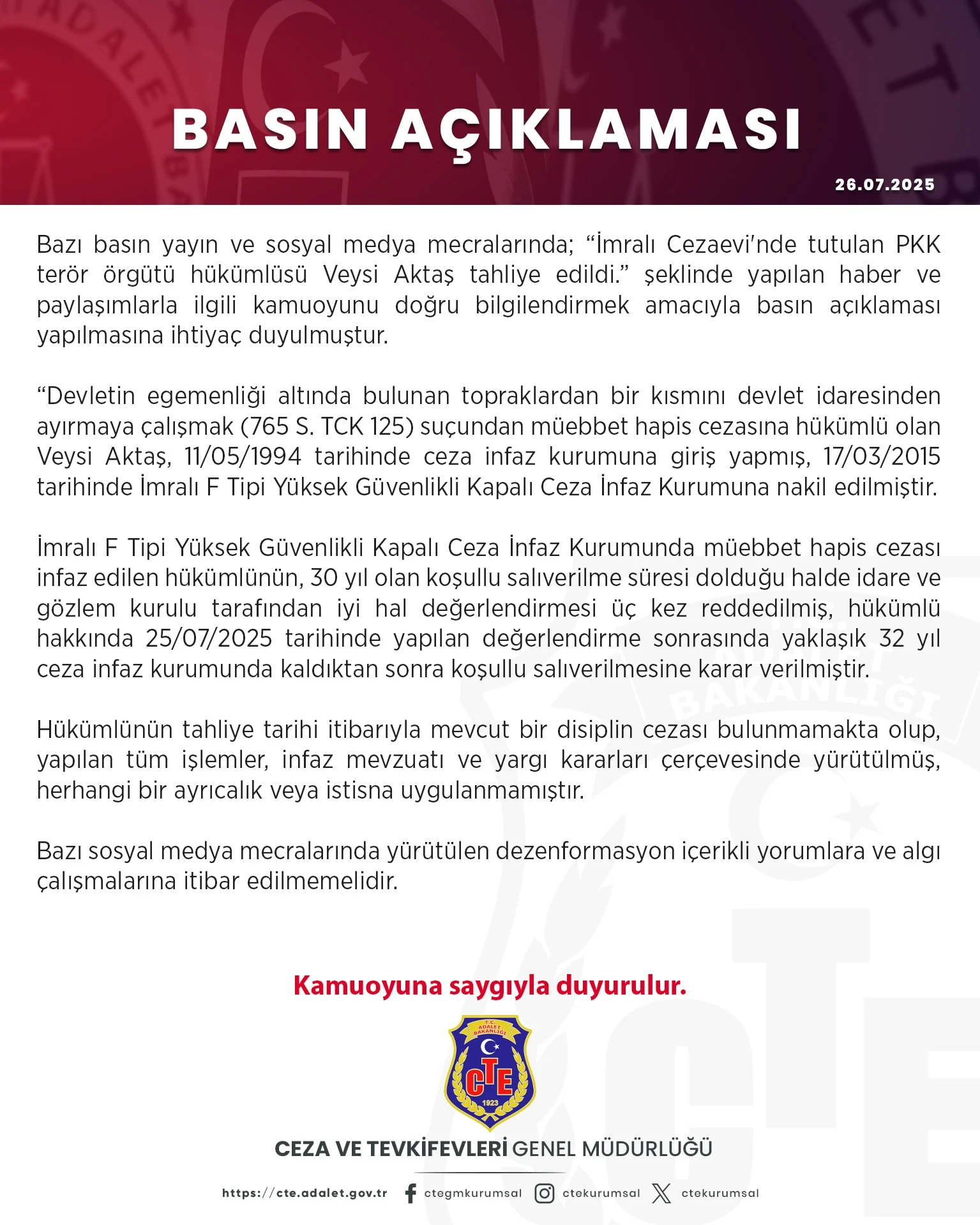 Veysi Aktaş Açıklaması