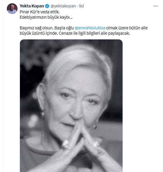 Acı haberi Yekta Kopan duyurdu