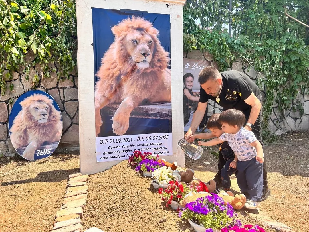 Mezarda asılı olan afişte ise şu cümle yer aldı: