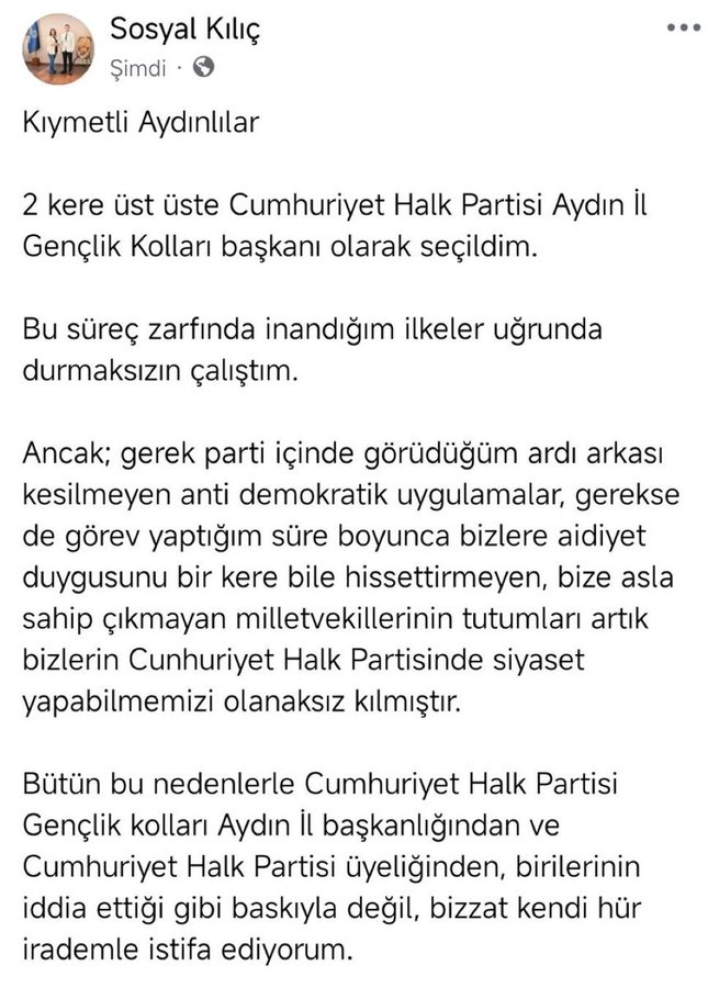 Sosyal Kılıç istifa