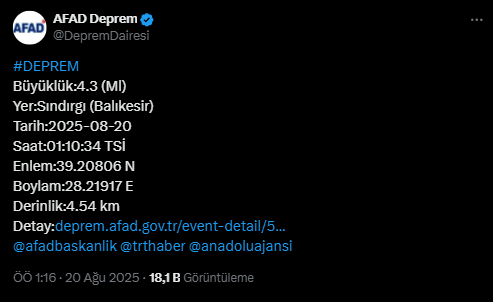 Balıkesir Sındırgı Deprem Son Dakika