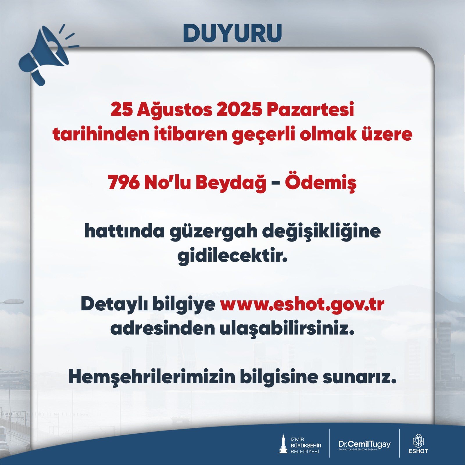 Beydağ-Ödemiş hattında kalıcı güzergah değişikliği