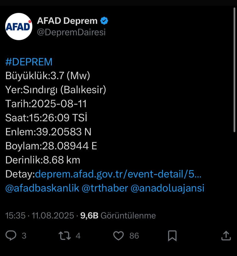 Depremin ayrıntıları AFAD tarafından paylaşıldı