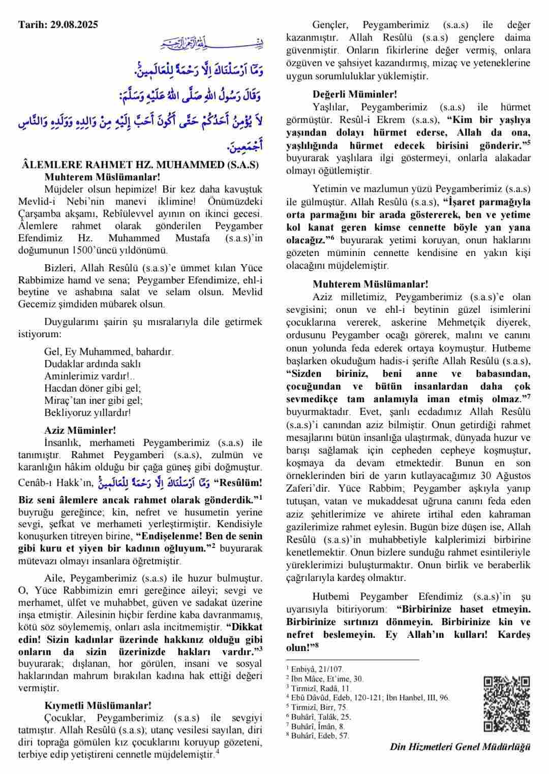 Diyanet'in bu haftaki hutbesi