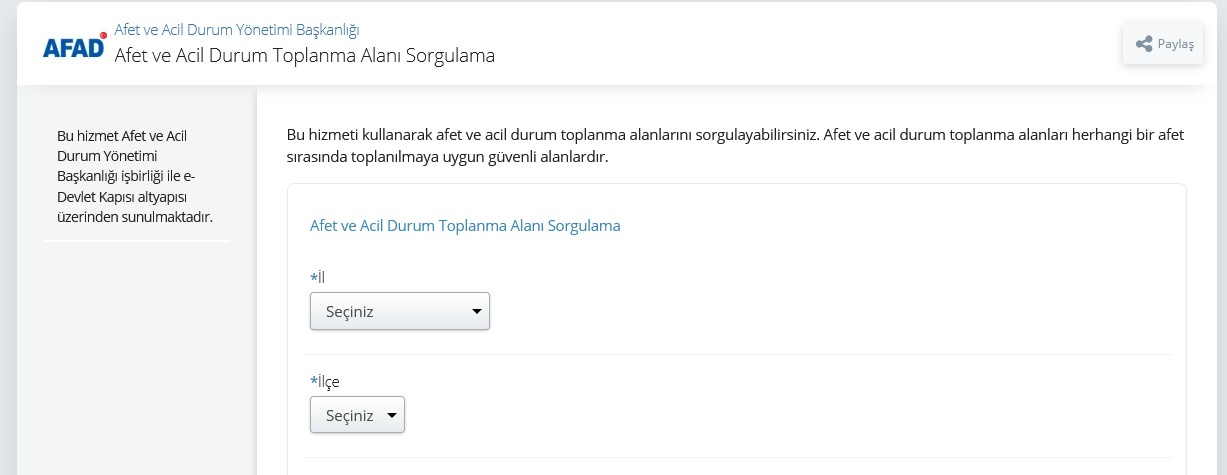 E Devlet Deprem Toplanma Alani