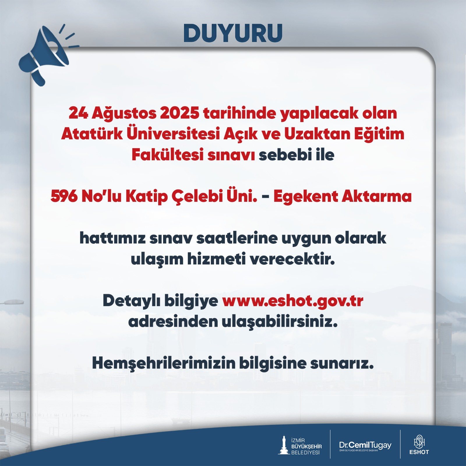 Etkinliklere özgün olarak ulaşımdaki hat değişimleri