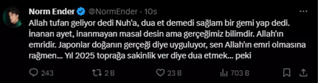Norm Ender’den sert deprem eleştirisi