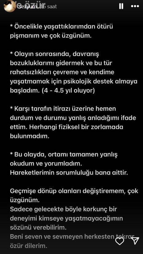 Sezyum ‘’Yaptıklarımdan çok pişmanım davranış bozukluğuna sahiptim’’