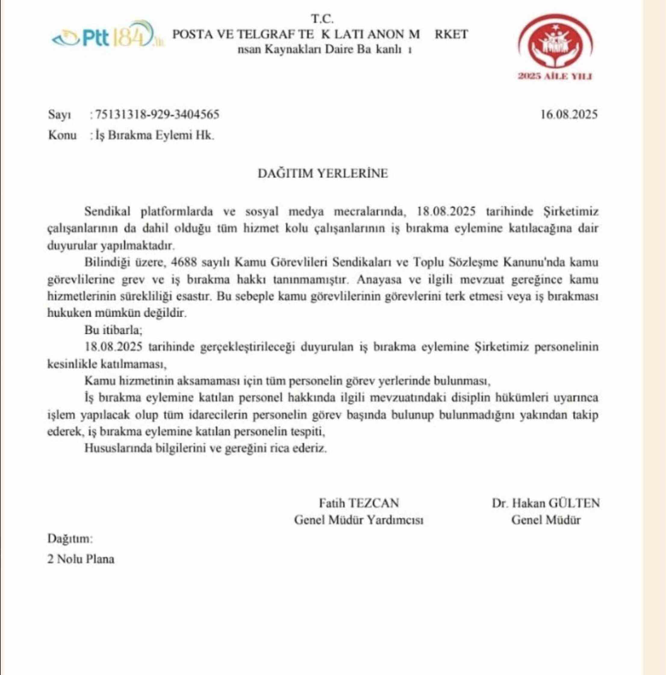 PTT yönetiminden personele uyarı