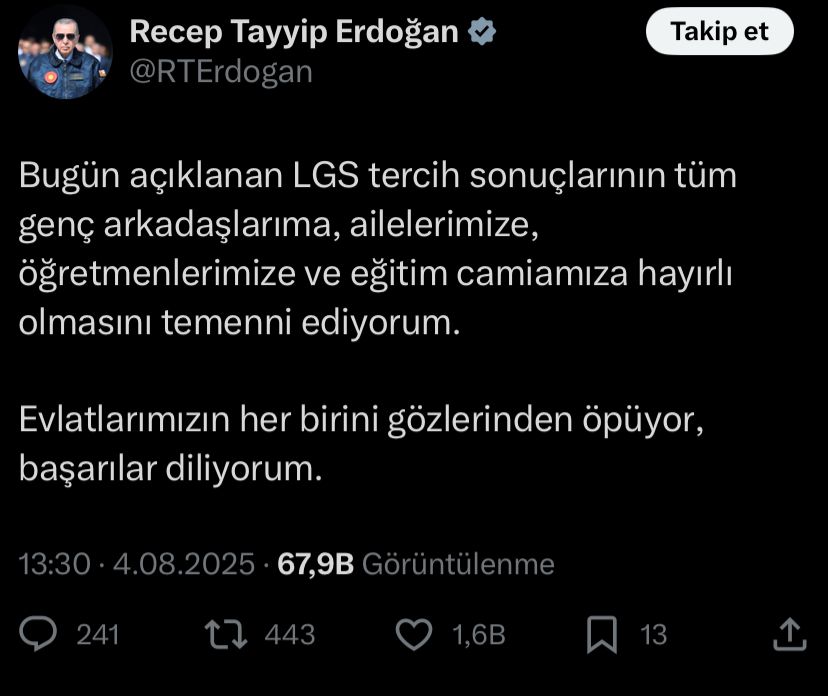 Erdoğan'dan gençlere mesaj