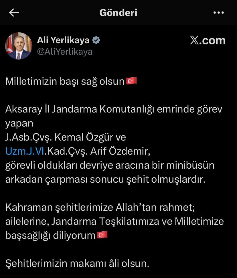 Ali Yerlikaya'dan başsağlığı mesajı