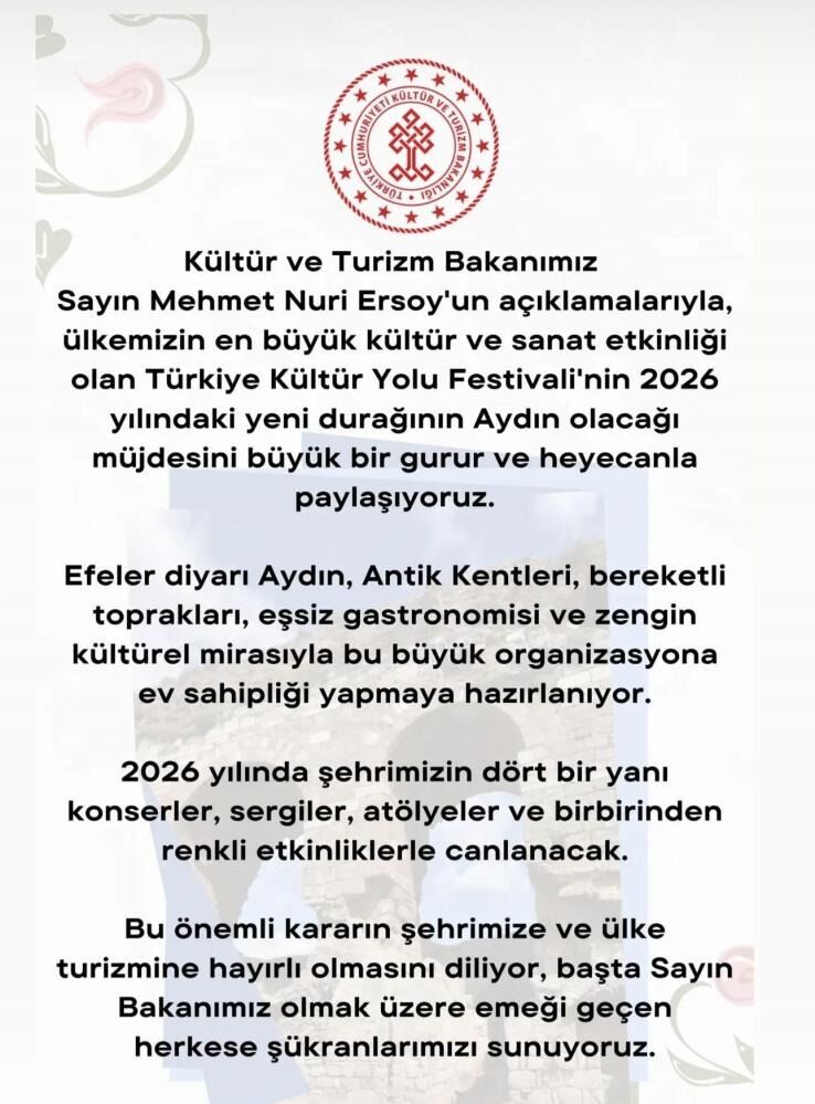 Efeler Diyarı Aydın, 2026’Da Kültür Yolu Festivali’ne Ev Sahipliği Yapacak