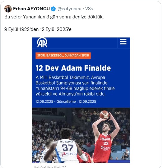 Erhan Afyoncu 9 Eylül 1922'ye göndermede bulundu