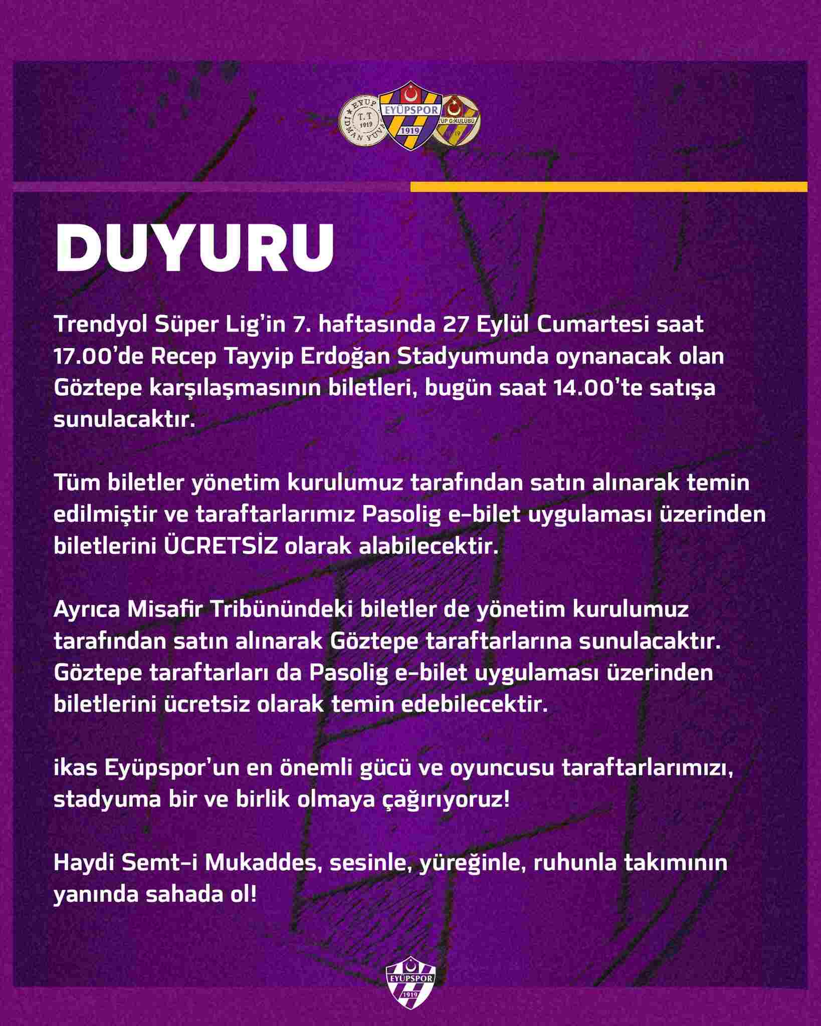 Eyüpspor'dan duyuru