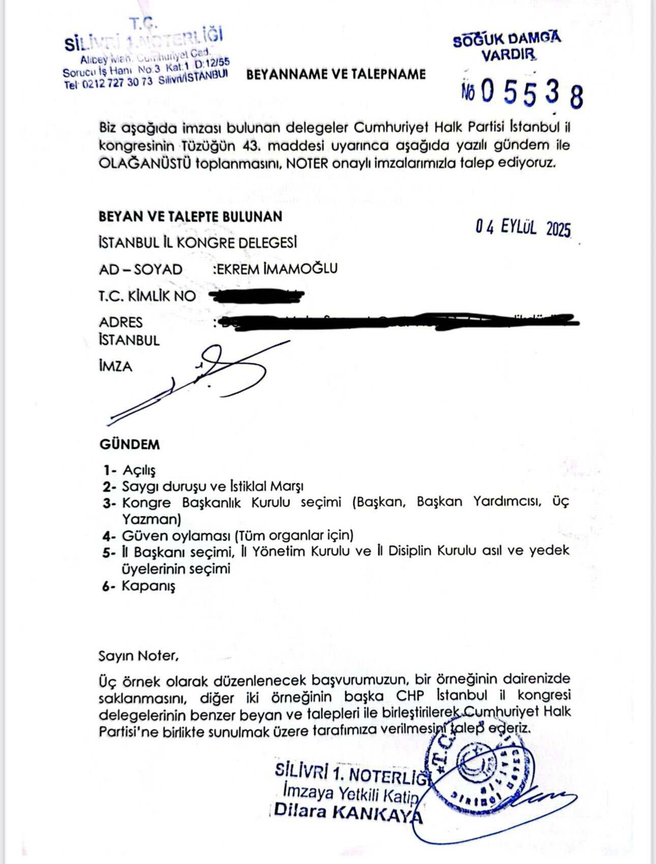 Ekrem İmamoğlu da imza verdi