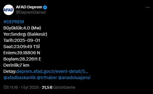 Son Dakika Balıkesir Sındırgı Deprem