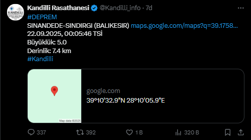 Son Dakika Deprem Sındırgı