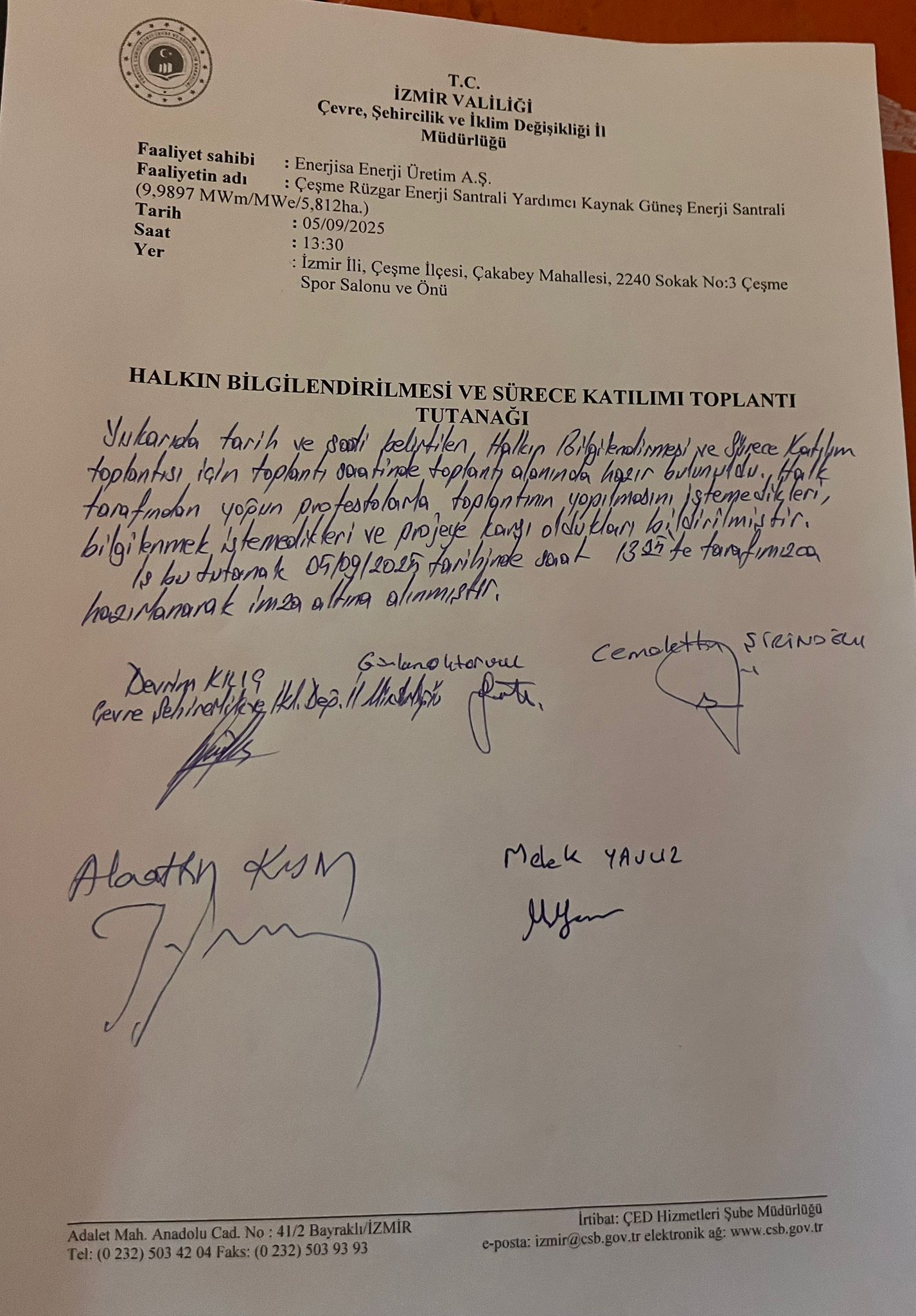 çeşme enerjisa toplantı yapılmadı
