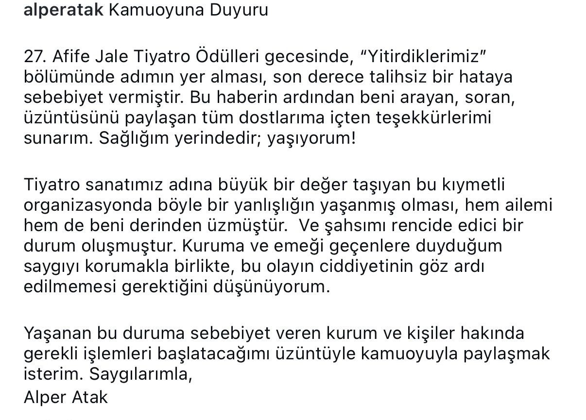 Yaşayan oyuncu için başsağlığı mesajları yağdı