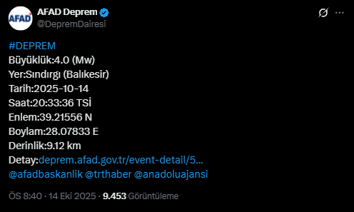 Balıkesir Sındırgı Son Dakika Deprem 2