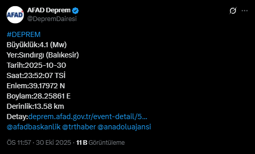 Balıkesir Son Deprem