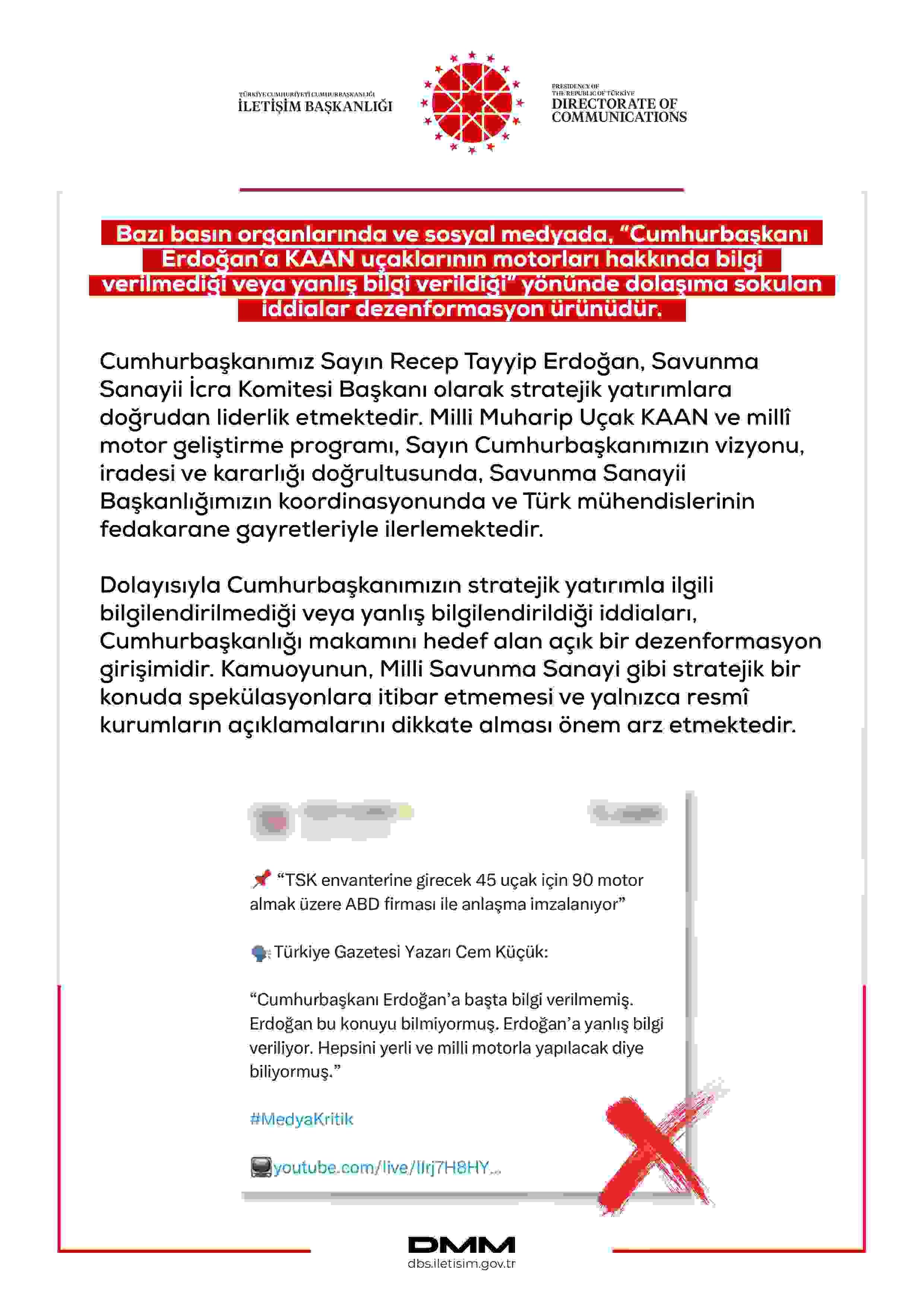 İletişim Başkanlığı'ndan KAAN'la ilgili açıklama