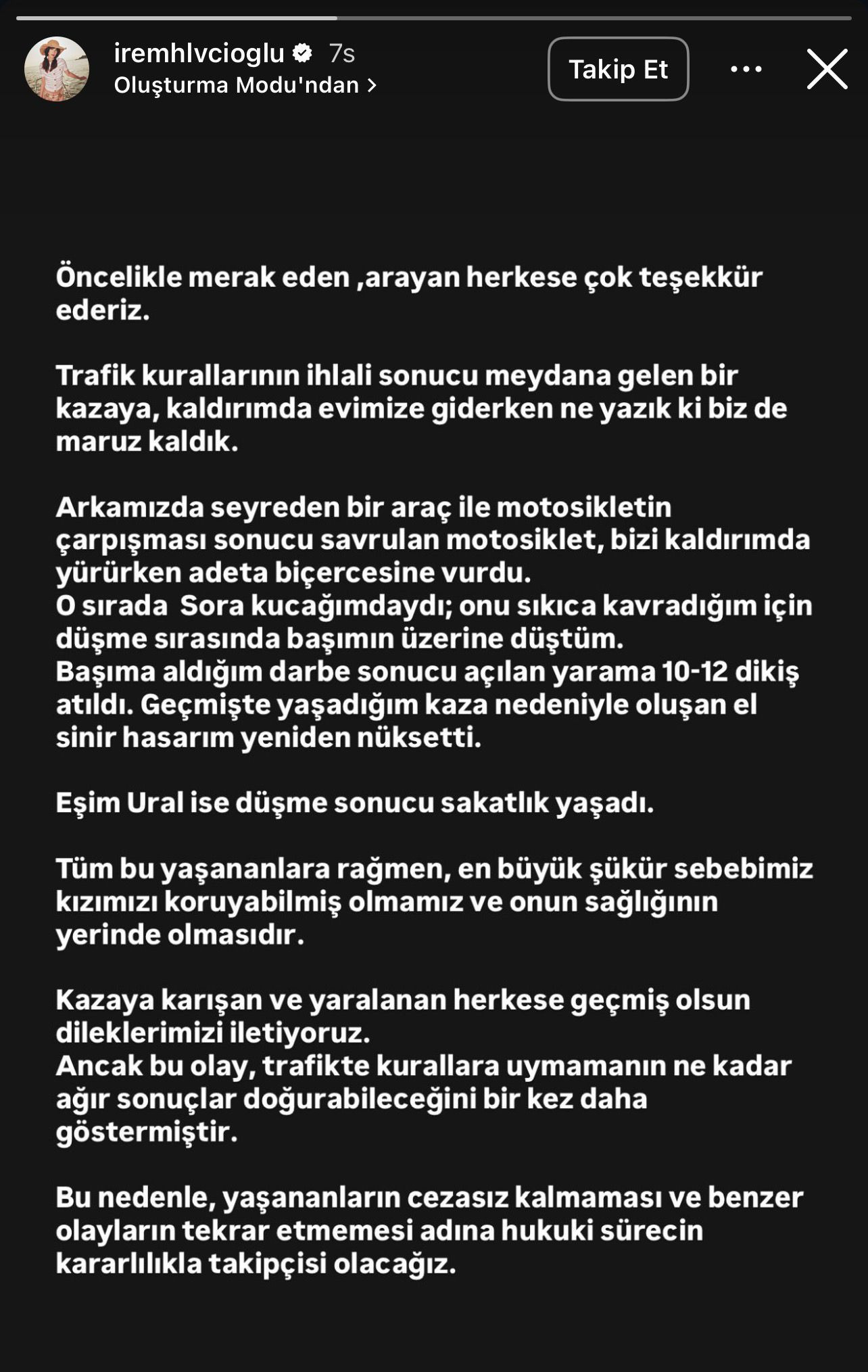 Irem Helvacıoğlu Kaza Açıklama