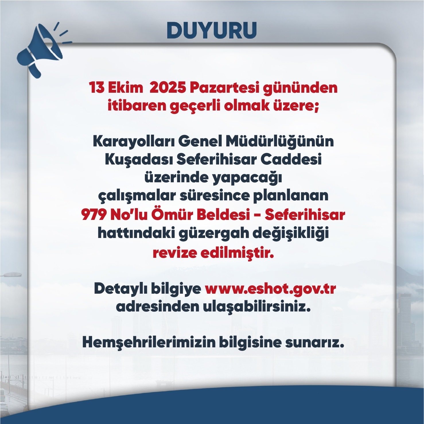 Üç farklı hat için kalıcı güzergah değişikliği