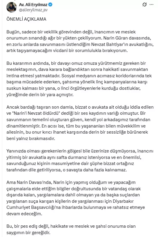 Nevzat Bahtiyarın Avukatı Açıklama