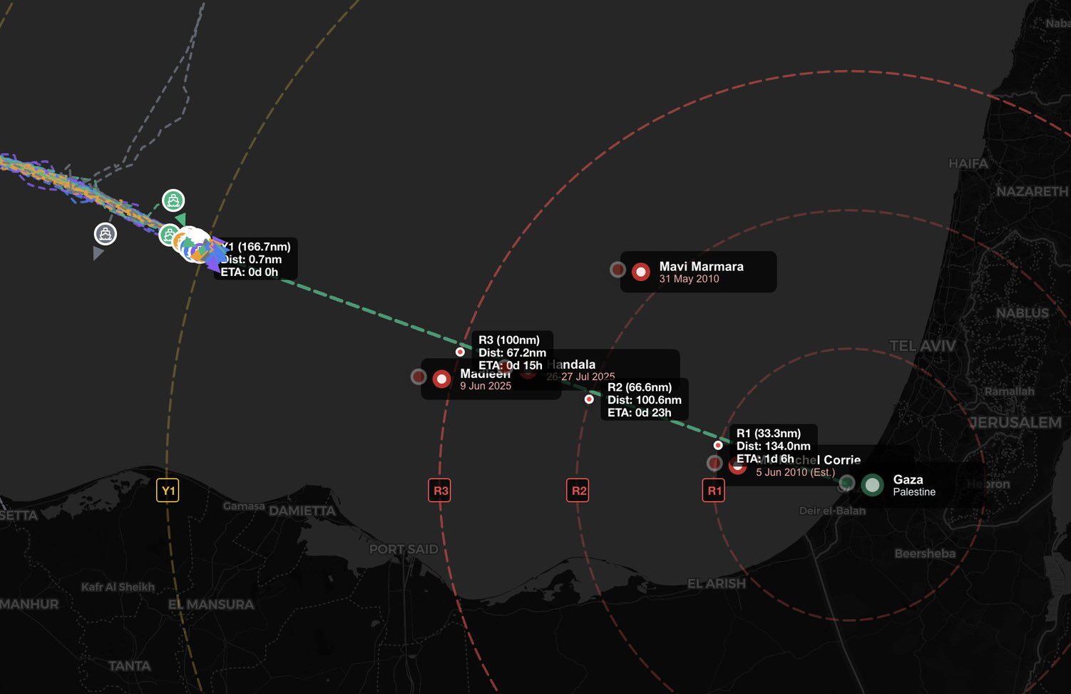 Filo, Mavi Marmara gemisinin saldırıya uğradığı sulara yaklaşıyor