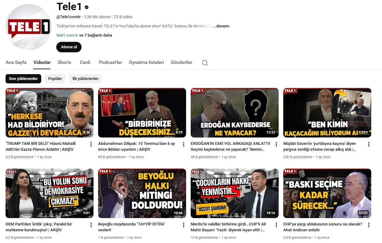 Tele 1 Youtube Kanalından Videolar Siliniyor