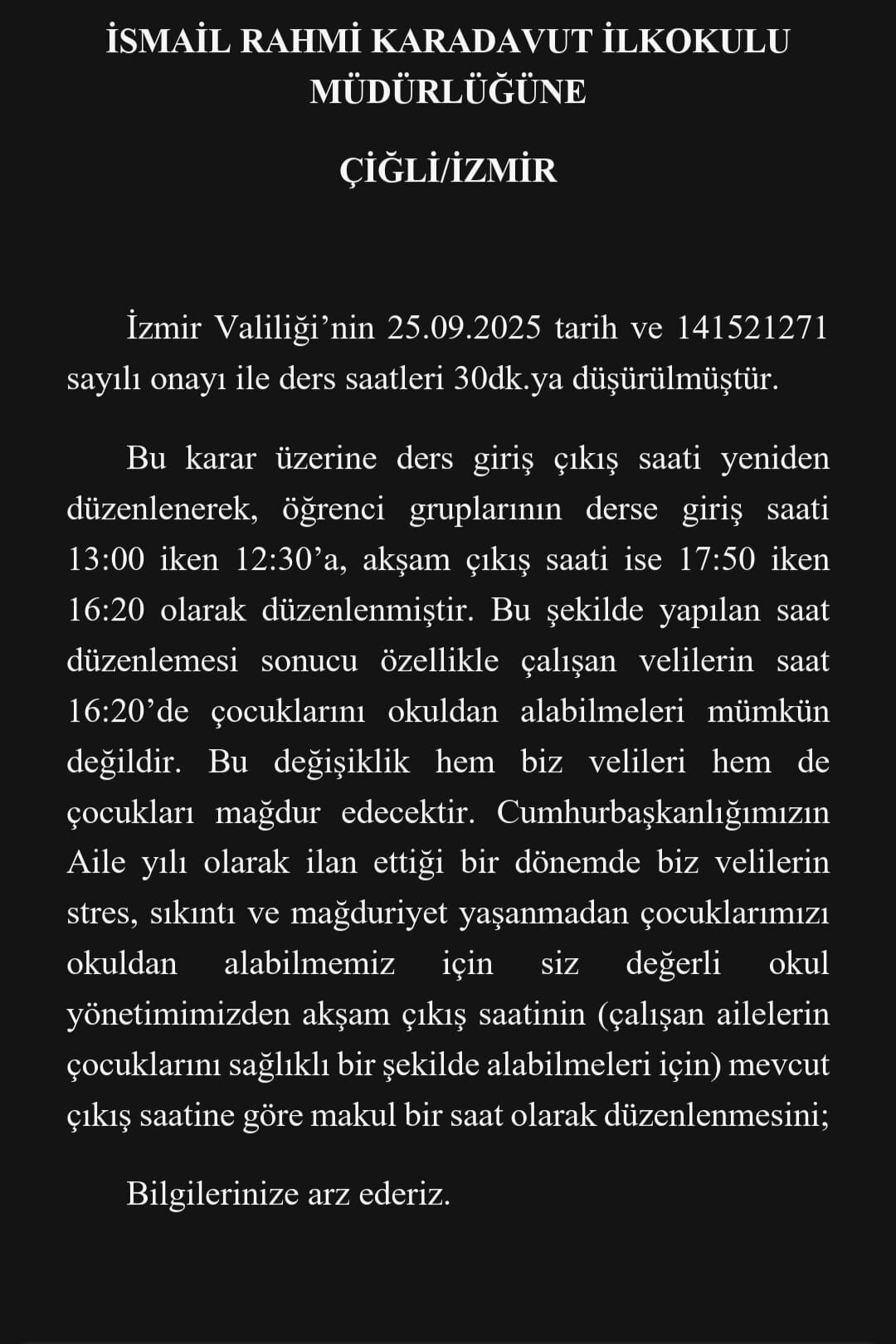 izmir valiliği dilekçe