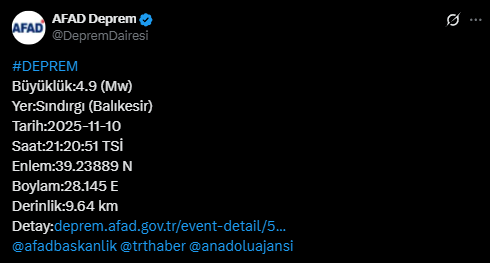 Afad Balıkesir Sındırgı Son Dakika Depremi