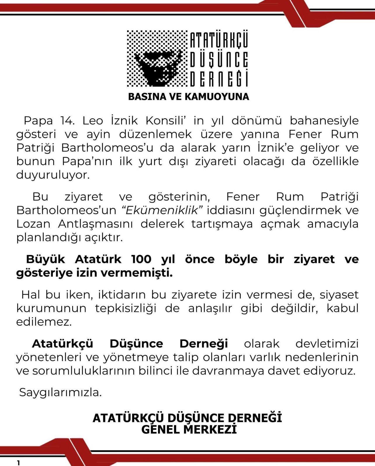 Atatürkçü Düşünce Derneği Papa 14. Leo