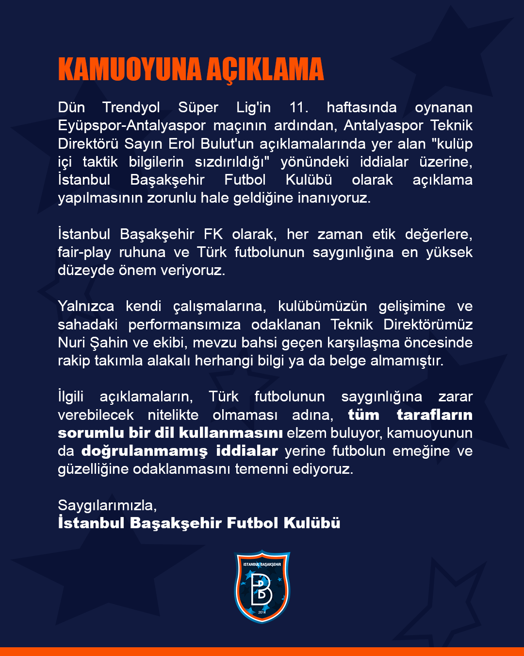 Başakşehir FK'dan açıklama