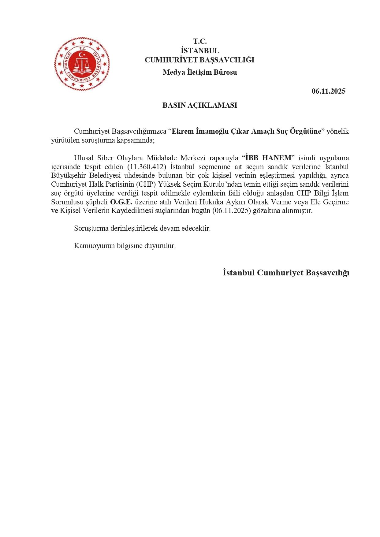 Başsavcılık duyurdu