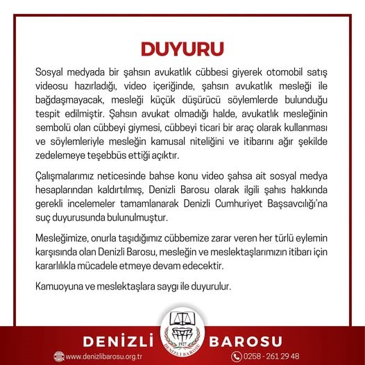 Denizli Barosu Suç Duyurusu