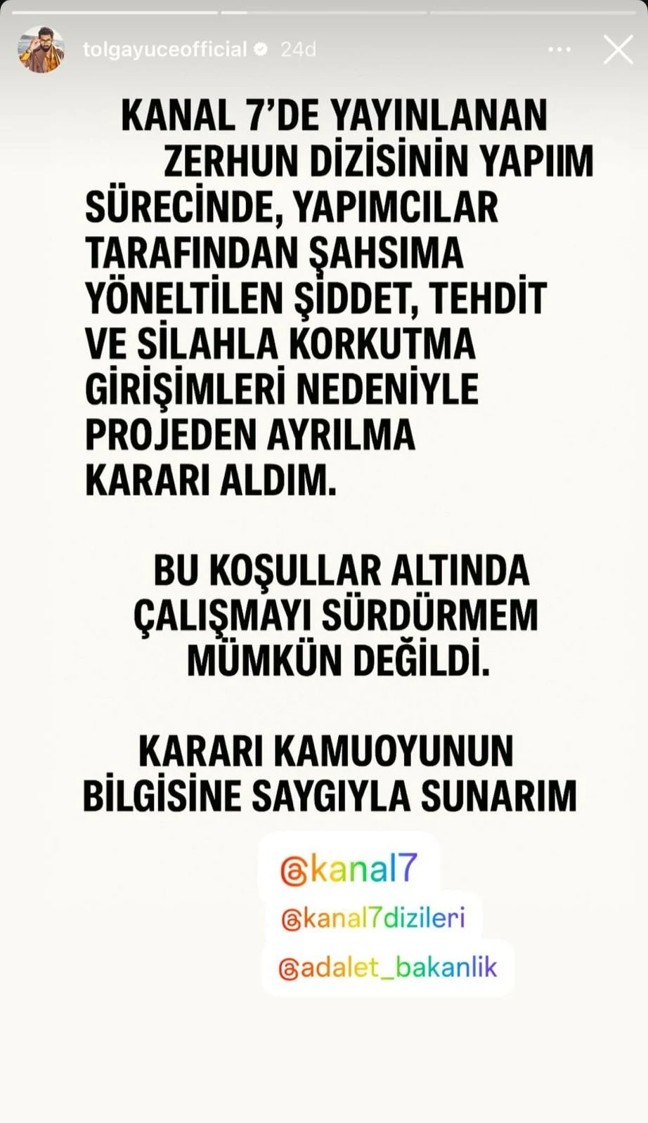 Tolga Yüce Açıklama