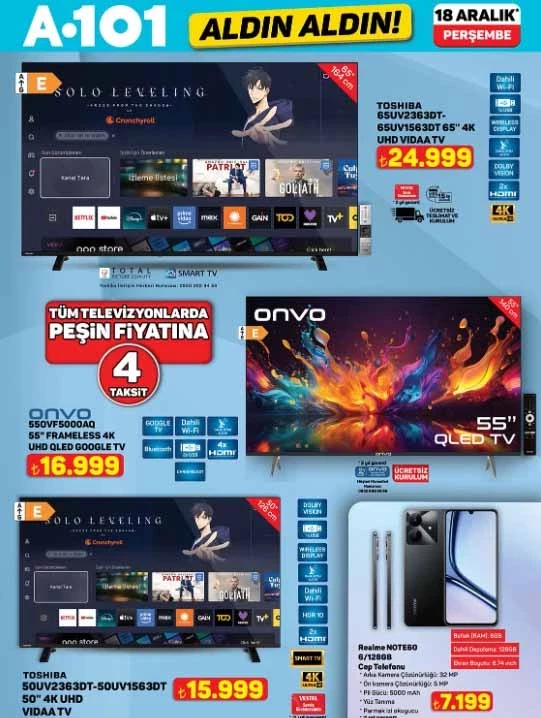A101 Toshiba Onvo Televizyonlar