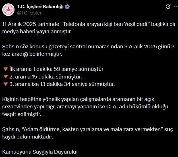 İçişleri Bakanlığı’ndan resmi açıklama