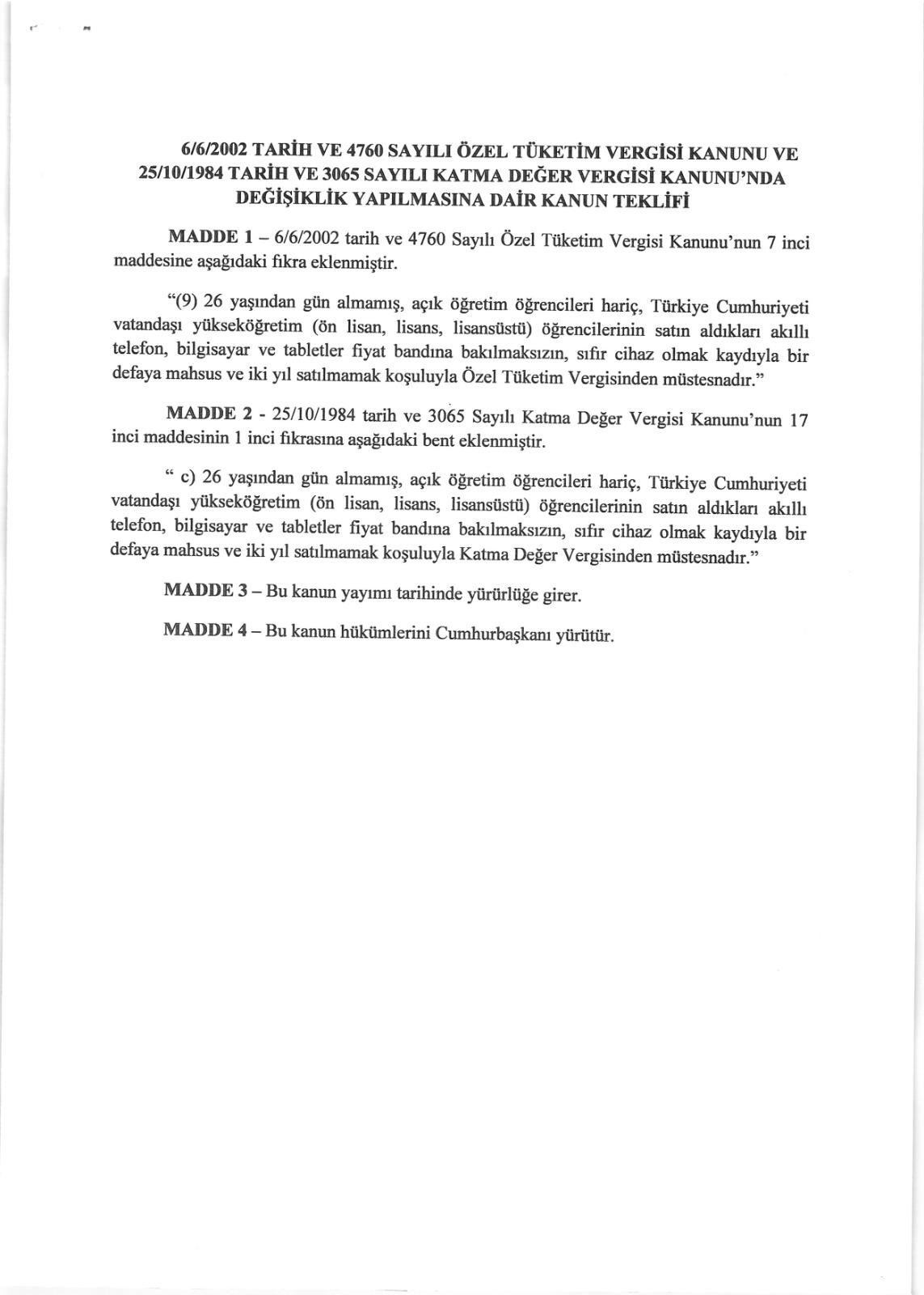 Cihaz alımında muafiyet şartları (Teklif edilen)