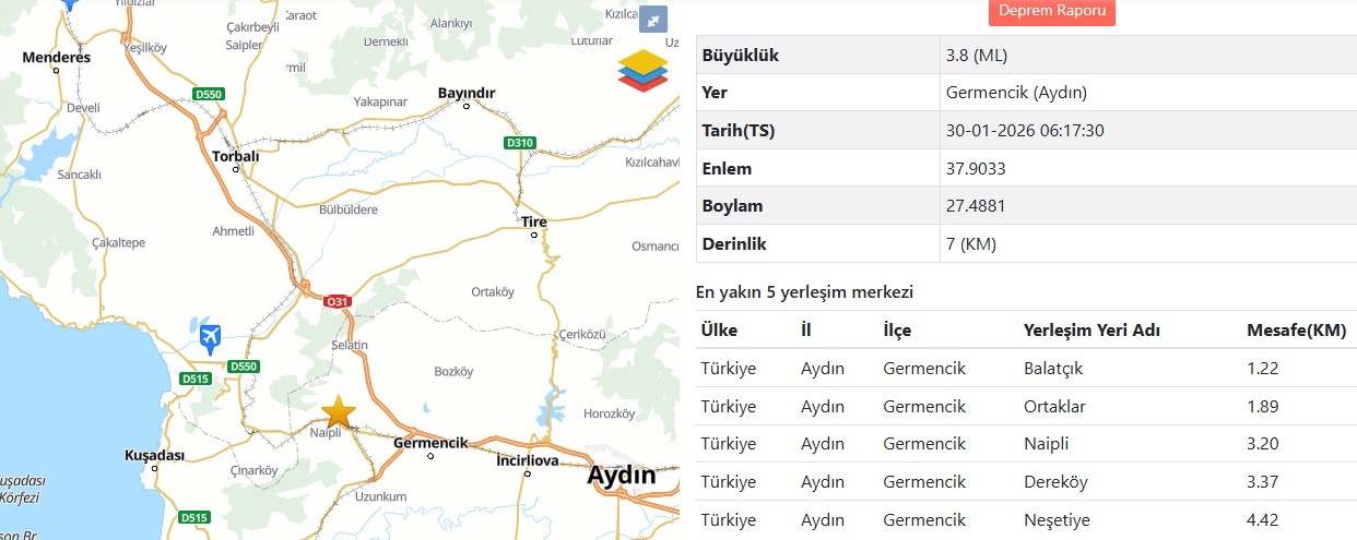 Aydın güne depremle uyandı